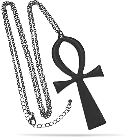 RechicGu Vintage Ancient Egyptian Cleopatra Coptic Symbol of Life Big Ankh Cross Pendant Long Chain Gothic Necklace,34, Metal, 1