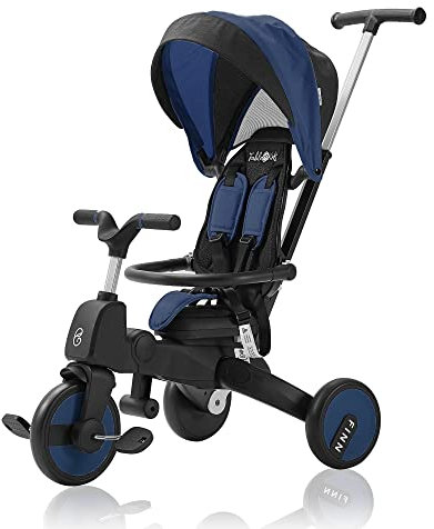 FableKids Trehjuling 7in1 barn trehjuling barn styr cykel barnvagn | föräldrastyrning | skärmtak | från 18 månader | 360° säte | blå