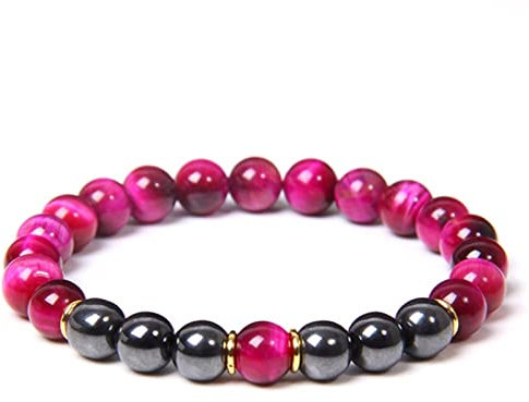 Aotiwe Partnerarmband 2Er Set, Armkette Herren Mode Perlen Rosa Kristall 29.2cm mit Rundschliff Tigerauge