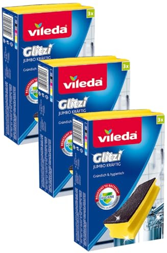 Vileda Glitzi Jumbo Kräftig mit Antibac - Extra scheuerstark auch auf großen Flächen (Packung mit 3)