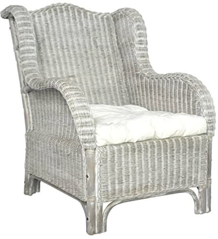 Homgoday Sessel mit Kissen Fernsehsessel Loungesessel Relaxsessel Fernsehsessel TV-Sessel Lesesessel Einzelsofa Ruhesessel Einzelsessel für Wohnzimmer Schlafzimmer Grau Natur-Rattan und Leinen