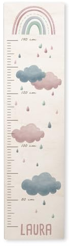 Personalisierte Messlatte für Kinder mit buntem Wunschdruck - 70-140 cm - Größenmesser Kinderzimmer aus Holz - Wand Dekoration Messleiste Kind - Personalisiertes Geschenk Baby (Rosa Regenbogen)