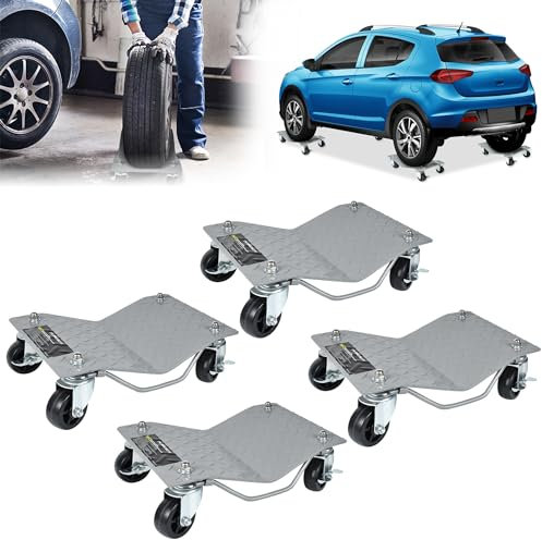 LARS360 4 ayudas para maniobrar con ruedas de acero, soporta hasta 1000 kg, gato hidráulico con 2 frenos y mango para coche