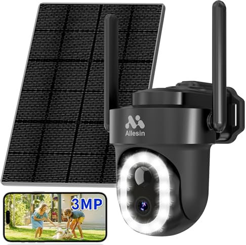 Allesin 3K 6MP Überwachungskamera Aussen, 355°/90° Schwenkbare,Kamera Aussen 360° Ansicht Kamera mit 2-Wege-Audio,Automatische Nachverfolgung,Nachtsicht in Farbe,Sirenenalarm