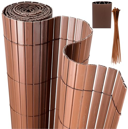 Joparri Canniccio in PVC, Recinzione 160 x 1000 cm, Marrone con Fascette per Cavi, Strisce Recinzione, Rivestimento per Balcone, Rinforzo in 4 Pesi, Recinzione da Giardino