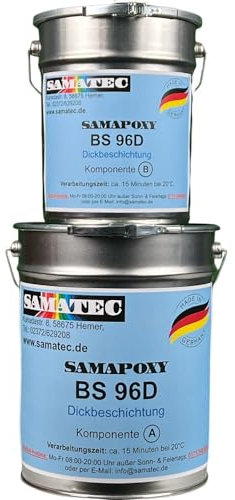 SAMATEC 2K Epoxy Dickbeschichtung Verlaufsbeschichtung Bodenbeschichtung Abdichtung für Hallenboden, Werkstattboden, Garagenboden SamaPoxy BS96D 10Kg (RAL 9005 Schwarz)