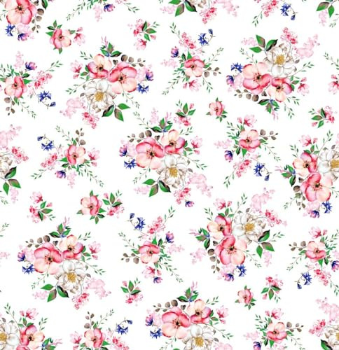 Textrend Baumwollstoff Stoffe Meterware - Stoff zum Nähen - 100% Baumwolle - Blumenmuster - Textilien 1x1.6m - Stoffe Meterware (Apfelblüten auf weißem Hintergrund)