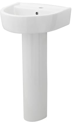 Balterley 420mm Bathroom Sink, Full Pedestal Ceramic Round Bowl Bathroom Wash Basin Sink with Overflow, 1 Tap Hole, Floor Standing Basin Sinks for Cloakroom - 420 x 380 x 825mm (White)