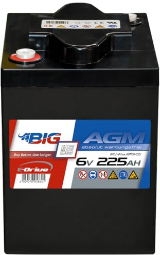 BIG E-Drive AGM Traktionsbatterie 6V 225Ah: Ideal für Rehatechnik, E-Scooter, Außenborder, Hebebühnen, Fördertechnik, Aufzüge, Robotik, FTS, Industrie, DC-Stromversorgung