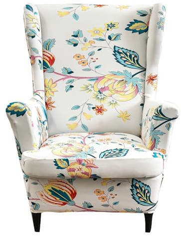EBETA Ohrensesselberzug 2-Teilig Sesselüberwürfe Sesselhussen, Elastisch Sofa Armlehnenbezüge Schonbezug Hussen für Lesesessel, Relaxsessel mit Sitzbezug (Blumiger Duft)