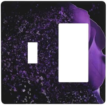 2-Gang 1-Toggle 1-Decorator/GFCI Combination Wallplate Raindrops Purple Black Rose Blooming Floral Flower Lover Romantic Art Two Combo Double Device Toggle/Rocker Outlet Receptacle Light Switch Cover