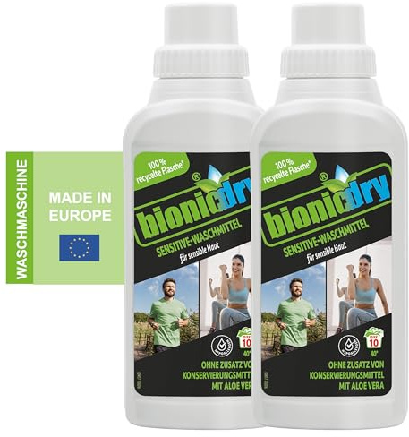 bionicdry Sport-Waschmittel Sensitive 2 x 500 ml hautfreundlich + effektiv | Reinigung von Sport- und Funktionskleidung mit direktem Hautkontakt wie Membran-Gewebe, Fleece und Lycras