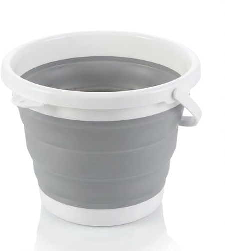 König Design Faltbarer Eimer Rund - Platzsparend & Robust - BPA-frei, Ergonomischer Griff - Haushalt, Outdoor (Grau, 3 Liter)
