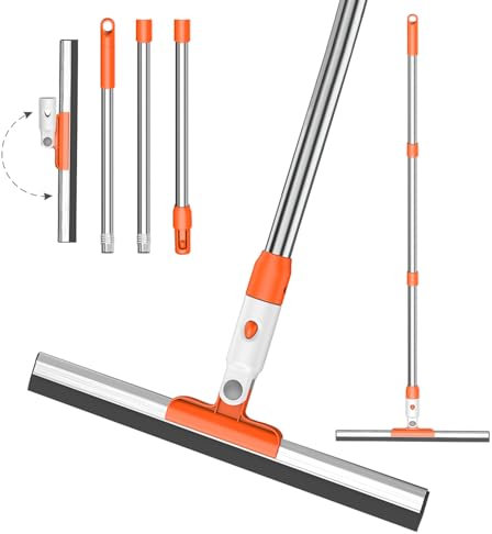 Floor squeegee,140cm Long Handle Professional Squeegee Broom with 3 Part Water Slide Shower Squeegee Window Squeegee Water Wiper Best for Washing, Drying, Bathroom, Wet Room, Floor-Orange