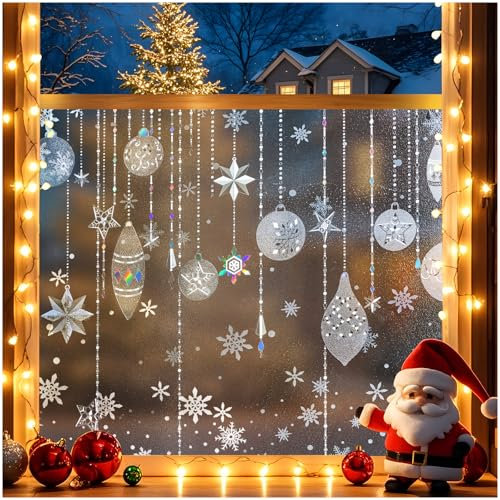 Lifetree Fensterfolie Blickdicht, Weihnachten Selbsthaftende Sichtschuzfolie Fenster, Statisch haftenden Milchglasfolie Sichtschutz Anti UV Weihnachtsdeko für Wohnzimmer, Kinderzimmer 44.5x300cm