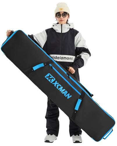 XCMAN Snowboardtasche für Flugreisen – vollständig gepolsterte Skitasche, wasserdichte Snowboardtasche für Reisen, Snowboardstiefel, 158 cm
