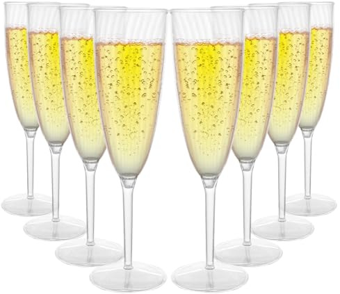 Oungy 8 Stück Sektgläser aus Kunststoff, 210 ml, unzerbrechliche Champagnergläser, wiederverwendbare Proseccoflöten aus Kunststoff, elegante Weingläser für Garten, Hochzeit, Geburtstag, Party,