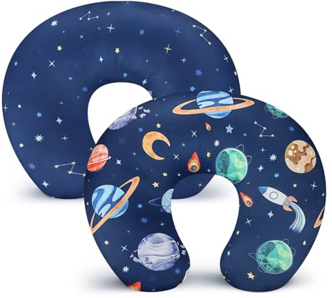 Pea Pod Nursing Pillow Cover 2 Pack Soft & Adorable Slipcovers for Breastfeeding Pillows, Comfortable Stretchy Feeding Pillow Covers for Baby Girls Boys Newborn, Removeable Pillow Case (Outer Space)
