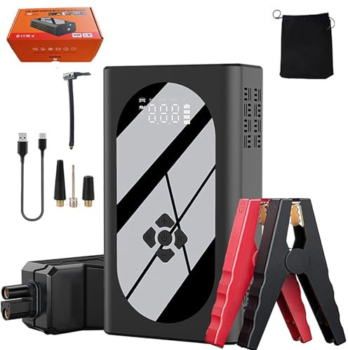 Pack d'alimentation de démarrage de Secours avec compresseur d'air, 150 PSI 10 000 mAh 2 000 A Courant de Pointe Batterie Externe de démarrage de Secours pour Voiture (pour 12 V Essence/Diesel), écr