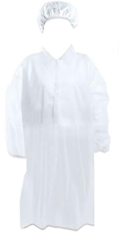 Tradineur - Tuta protettiva da lavoro, TNT, chiusura con bottoni e cappello, tuta usa e getta, protettiva, multiuso, unisex, colore: bianco, 1 pezzo, Taglia unica