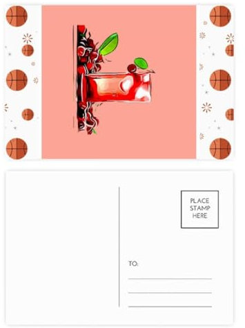 Outline Cherrys Iced Juice Drawing Basketball Postkarten-Set, Dankeskarte, Versandseite, 20 Stück