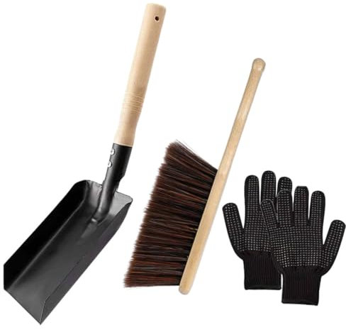 IWOWHERO Juego De Herramientas Para Limpieza De Chimenea Pala y Cepillo De Cerdas Duras, Mango De Madera y Acero Al Carbono, Multiusos Para Hogar y Estufas, Accesorios Prácticos Para Palear Cenizas
