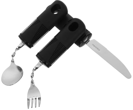 minkissy 3stücke Gewichtsbeschwertes Besteckset für Senioren Abgewinkelte Gabel und Löffel aus Biegsamem Edelstahl Anti-shake-design für Menschen mit Behinderung Spülmaschinenfest