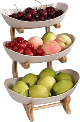 3 Tier Fruit Basket Serving Tray Set with Bowls Large Capacity Food Display Stand for Cake Appetizer Candy Sushi Fruit and Vegetables Beige Color Elegant and Functional Design