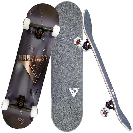 CONTRACT 5 Komplett Skateboard Gold Logo - für Kinder und Jugendliche - 7-lagiges Ahornholz Deck - Medium Concave Standard Popsicle Shape - für Anfänger, Profis, Mädchen & Jungs