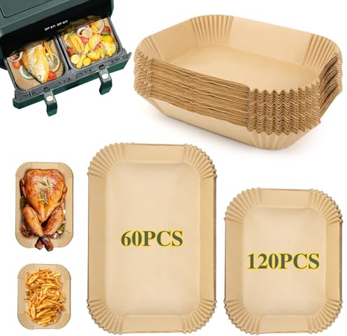 180pcs Papier Cuisson Air Fryer，Rectangulair Paper Liners Friteuse Sans Huile Accessoires，Papier Sulfurisé Feuilles，Doublure en Papier Air Fryer Accessoires，pour friteuse 10.4L & 10L