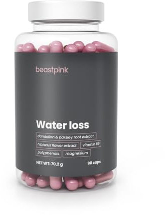 BeastPink Water Loss (Kapseln) für Frauen - Entwässerungstabletten, natürliche Extrakte mit Vitamin B6, Magnesium, Antioxidantien, unterstützt Elektrolytgleichgewicht & Hormonregulierung, 90 kaps