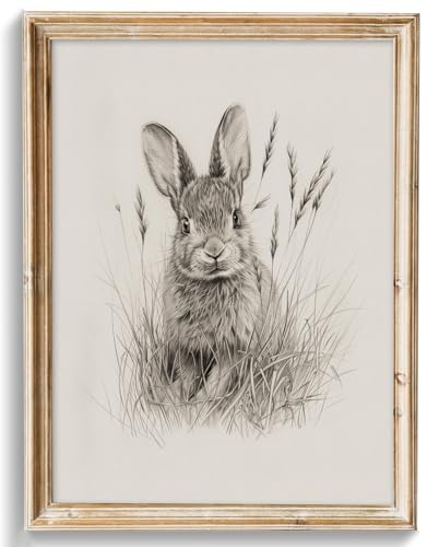 uniro Neutral Wall Art Prints Easter Bunny Wall ArtDecor, Vintage Rabbit Canvas Oil Painting Poster for Rustic Easter Décor, Country Farmhouse Wall Decor Vintage Rabbit Sketch Drawing Art Pictures for