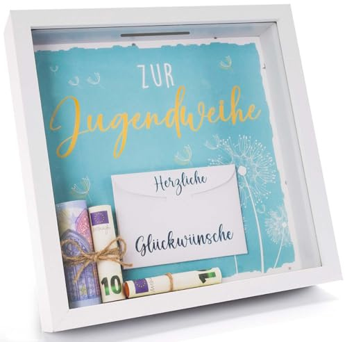 YANSYUN Geldgeschenk Jugendweihe Geschenke Jugendweihe Junge Bilderrahmen Geldgeschenk zum Befüllen Inklusive Einleger und Briefumschlag zum Dekorieren