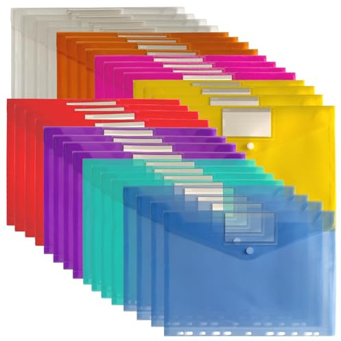 ZACHMEST A4 Dokumentenmappe 32 Stück, 8 Farben - Wasserdichte Organisationsmappen mit 11 perforierten Kanten, Etikettentasche & Schnappverschluss