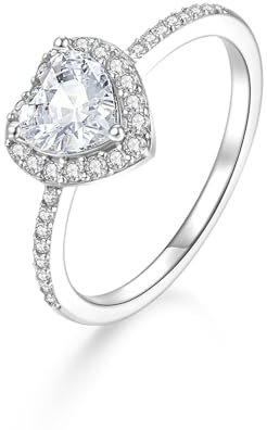 Tolldek Echte Goldschmuck Diamantring Weißgold 585, Herz Ewigkeitsring Memoirering Hochzeitsring 14K Trauringe Solitärring mit Moissanit Herzschliff Echte Goldschmuck, Gr.53 (16.9)