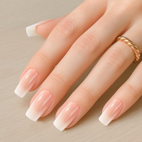 MELLIEX 120 Pièces Faux Ongles, Réutilisable Capsules Ongles Blanc Rose Dégradé Press on Nails Acrylique Ongles a Coller avec Autocollants Adhesif