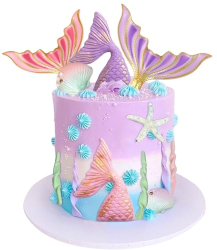 Under the Sea Party Decoration Seashell Cake Topper Mermaid Tail Cake Topper Mermaid Party Supplies for Baby Shower Birthday Bridal Shower Wedding