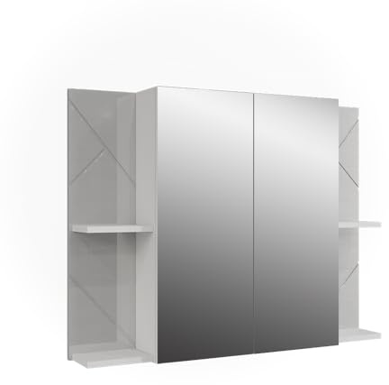 Vicco Badspiegelschrank Irma, Weiß/Weiß Hochglanz, 100 x 75 cm | mit 2 Türen, mit Spiegel und verstellbaren Einlegeböden