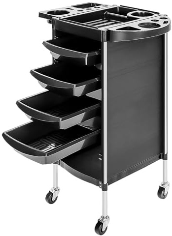 Hairdresser Trolley Salon Hairdressing with 4 Drawers Beauty Storage Cart Side Tray Hair Dryer Holder on Wheels Spa Barber Tool Trolley