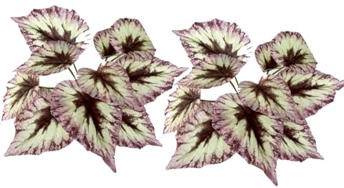 Shirfloral 2Pcs Artificial Wax Begonia Bush 14In Fake Taro Begonia Outdoor Shrubs Faux Grass Plastic Leaves Greenery Bushes Home Garden Wedding Party Decoration