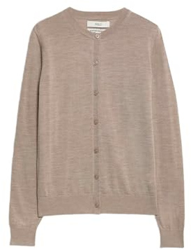 Marks & Spencer Cardigan Col Rond Femme en Pure Laine Mérinos, Coupe Standard