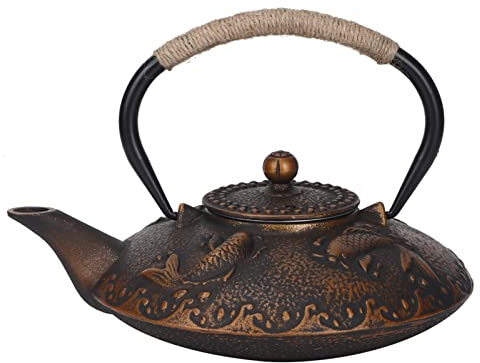 Cast Iron Teapot, 900ml Retro Koi Fish Tetsubin Japanese Tea Kettle Loose Leaf Tea Pot with Handle Strainer and Lid for Household Teahouse