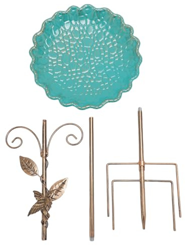 Bewinner Alimentador de Baño de Pájaros de Metal Vintage, Baño de Pájaros en Pie con Altura Ajustable, Construcción de Hierro Resistente Al Clima para el Patio del Jardín Decoración del