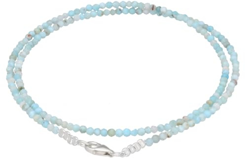 Lebensquelle Plus Edelstein Kette 2 mm facettiert mit 925 Silberverschluss | 45 cm Halskette aus Naturstein – handgefertigt, filigran & elegant | Kristall Schmuck