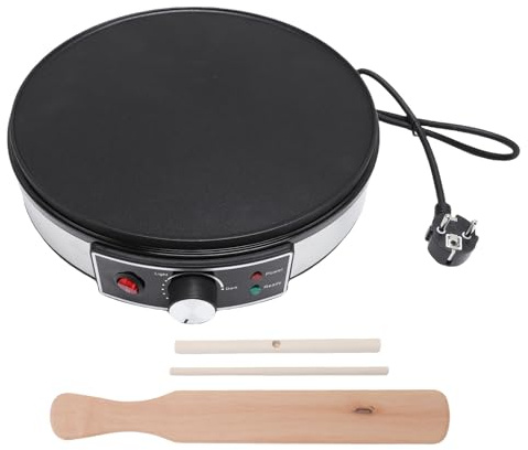 Plancha eléctrica para hacer crepes Indicadores LED de 11,8 pulgadas Control de temperatura ajustable Sartén para crepes antiadherente con espátula esparcidora de masa
