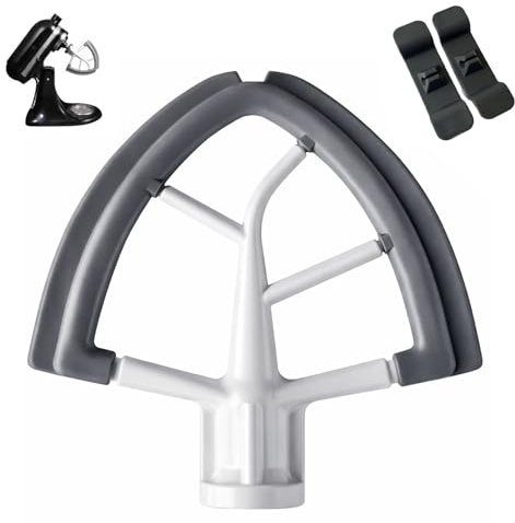 Xiciki Flex Edge Mailloche pour KitchenAid 4.5-5QT Batteur plat de qualité alimentaire avec bords en silicone et 2 supports de câbles, passe au lave-vaisselle