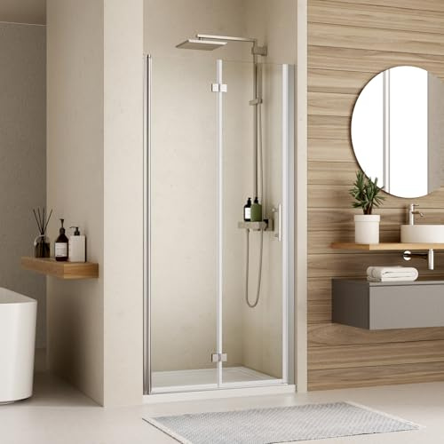 Bifold Shower Door, Royal Guard 34 W X 72 H Frameless Glass Shower Door with 1/4 (6mm). Clear Tempered Shower Glass Door,Pivot Swing Shower Doors,Chrome Finish