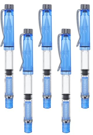 UTHCLO Pluma de Pincel de Caligrafía Sumi sin Tinta, Punta Suave y Flexible, Diseño Estilográfica Portátil Azul, 5 Unidades para Escritura Artística y Práctica de Caligrafía