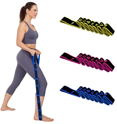 Fitnessband Mit Schlaufen, 3 Stück Stretchband Fitness Mit 8 Schleifen, Yoga Stretching Band Dehnungsband Mit Schlaufen Waschbarer Für Fitness, Tanztraining, Pilates, Gymnastik (Rosa/Gelb/Blau)