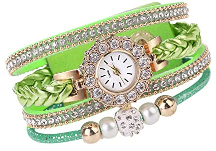 Armbandsur kvartsur armband för damer vävd klocka wrap kvinnor mode damklocka lysa upp klockor, gRÖN, En storlek
